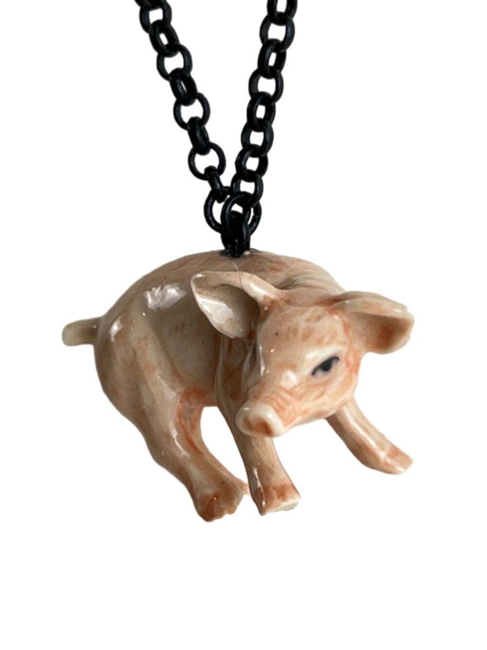 Handmade Miniature Ceramic Pig Pendant Necklace NWT